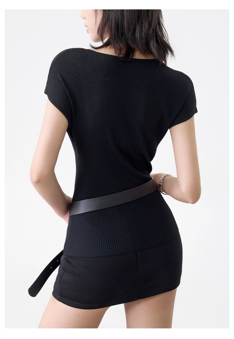Women's Summer Slim V-Neck T-Shirt Versatile Solid Color Short Sleeve Top