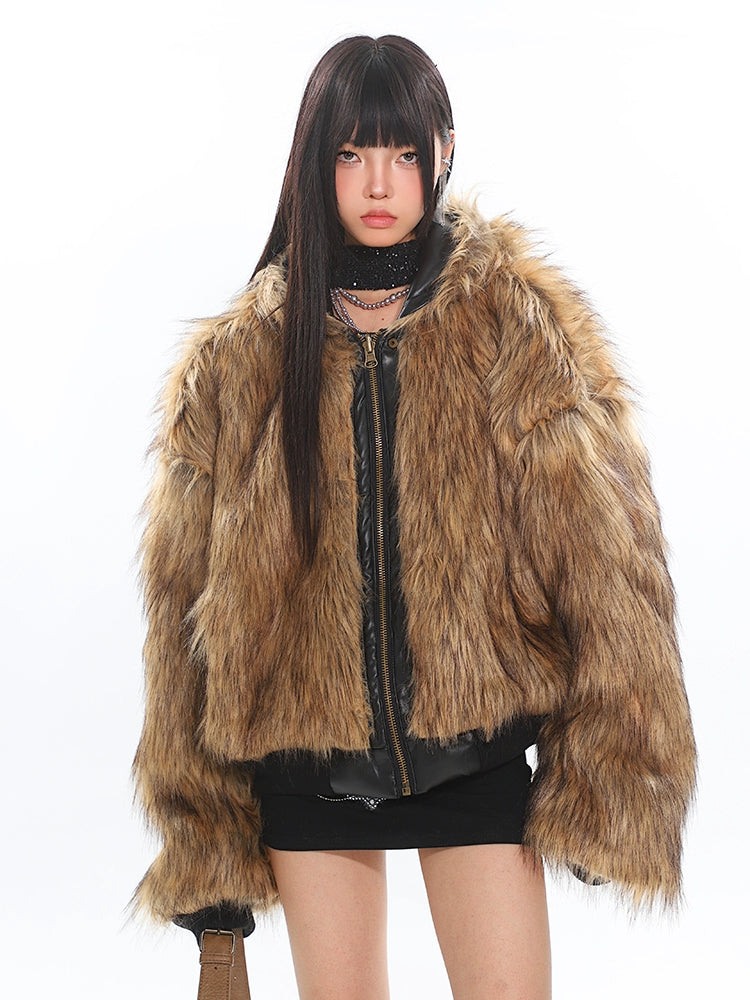 Reversible Fur Hooded Thick Leather Jacket