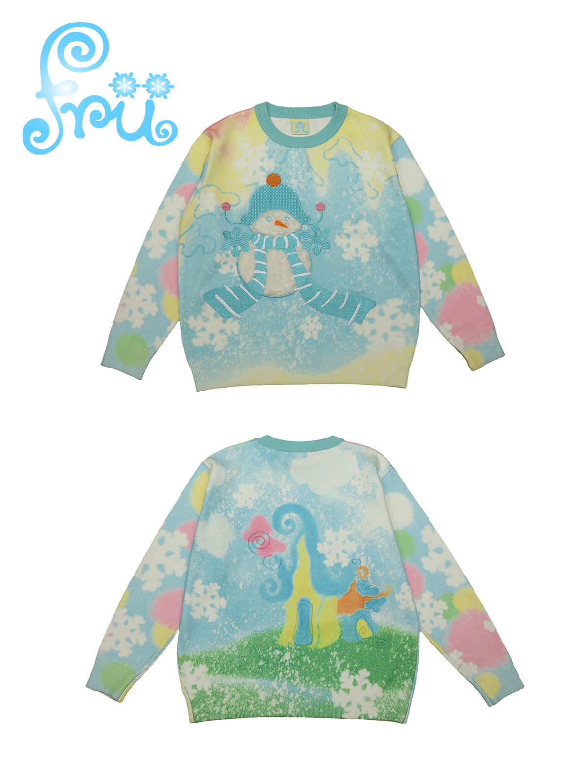 frufru Gollum Shop Snow Farm Winter original cute loose snowman blue knitted sweater