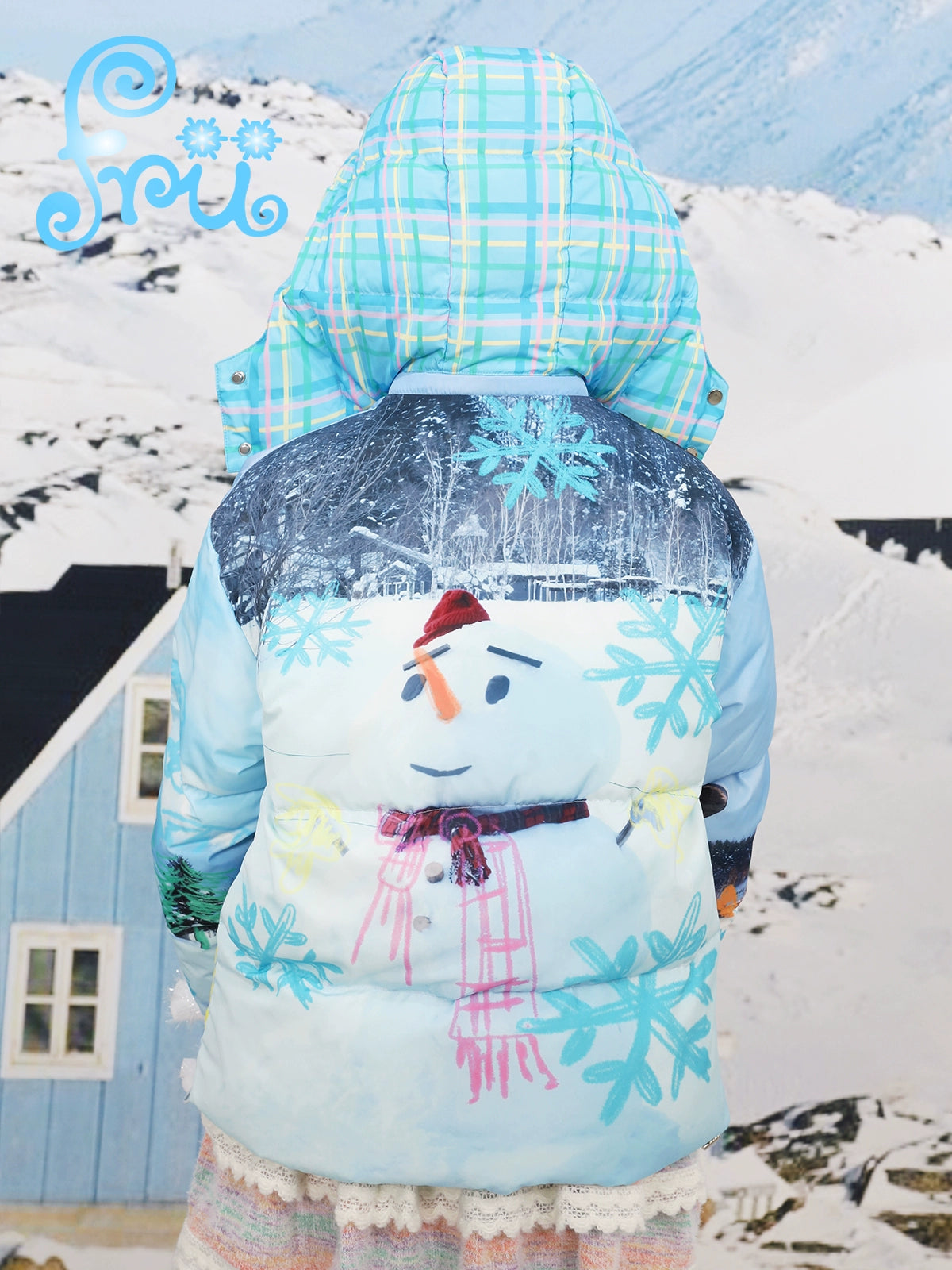 Snow Farm Winter Blue Snowman Print 90 White Duck Down Warm Down Jacket