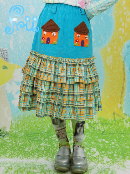 Shop Snow Farm Original house contrast plaid stitching warm childlike and versatile skirt