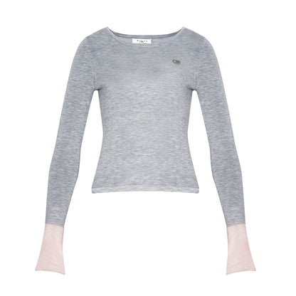 cuffs color-blocked crewneck wool knit base layer top, slim top, women's new spring and autumn underwear