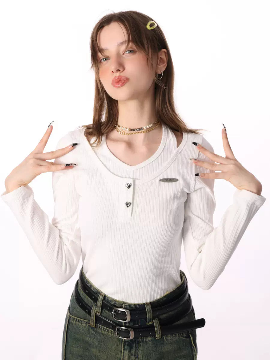 White halter collarbone top knitted bottoming shirt