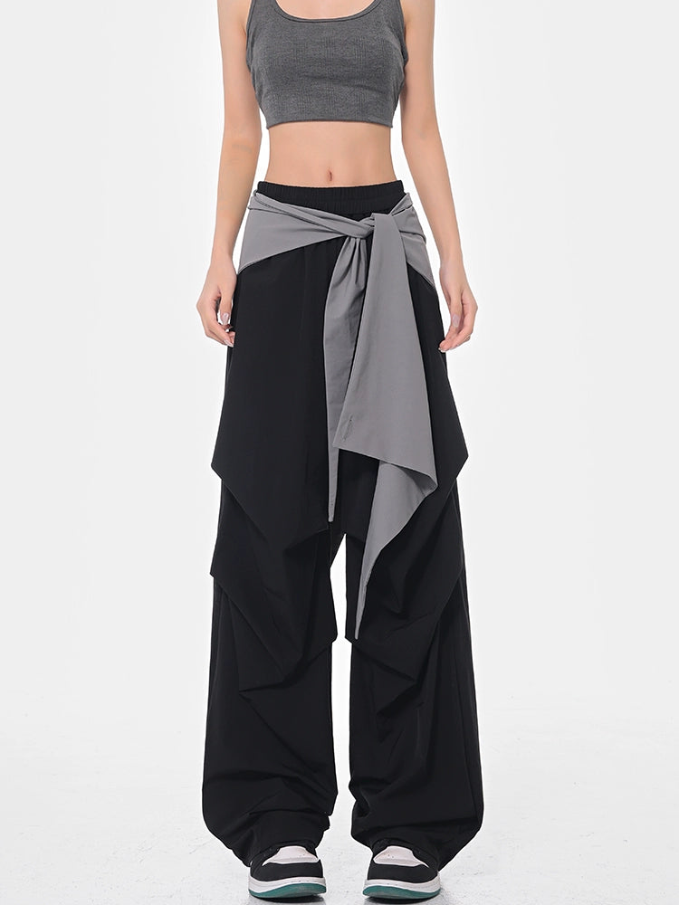 Women's Summer Layered Paratrooper Pants  Spliced Loose Fit Streetwear Trousers