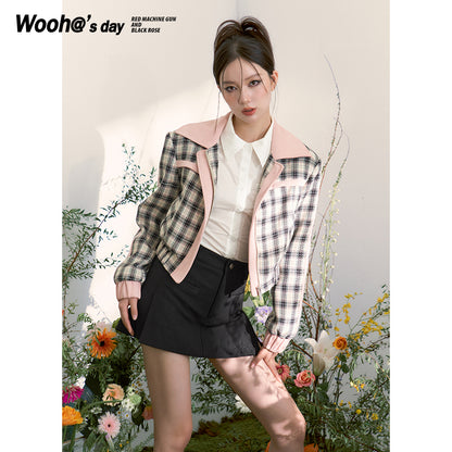 Sweet Cool Versatile Check Jacket Casual Age Reduction Short Jacket