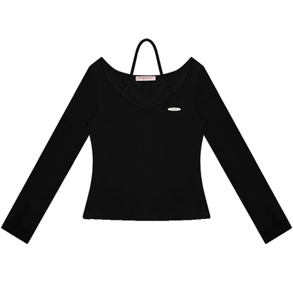 babes halterneck clavicle top long sleeve t-shirt