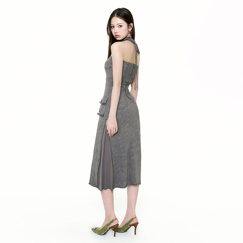 Halterneck Dress Women's Retro Elegant Women's Group Style Bandeau Cargo Dress