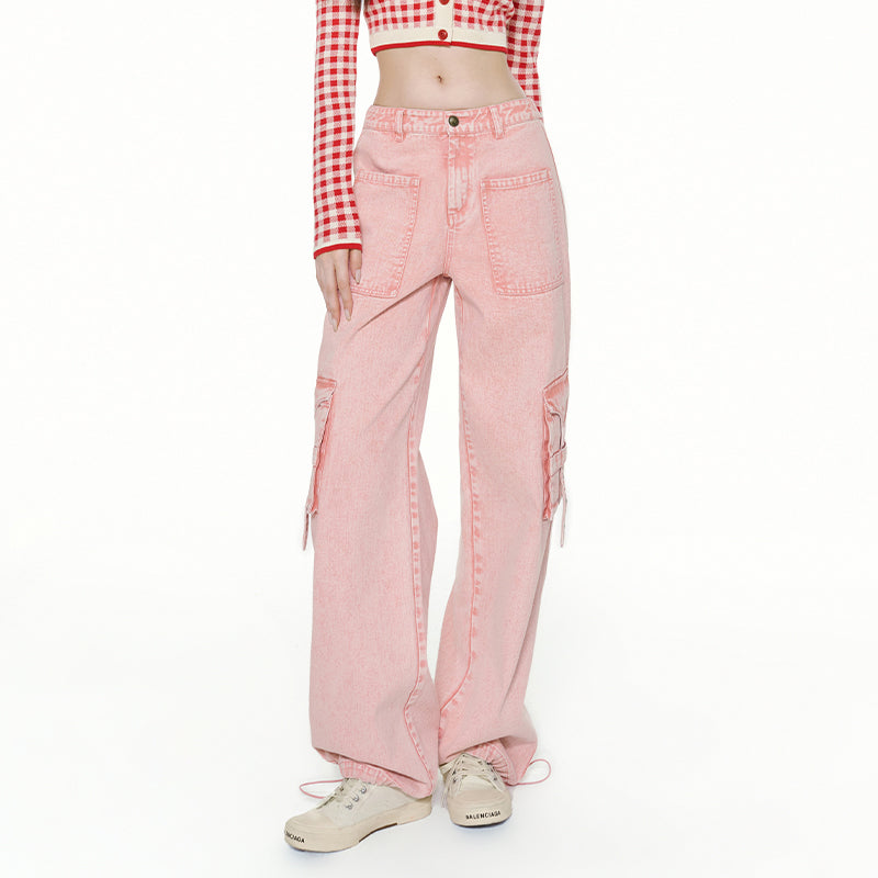 Loose Straight Pants American Cargo Pink Jeans