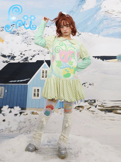 Gollum Shop Snow Farm Fall/Winter Original Tulip Yellow Doll Collar Puff Sleeve Dress