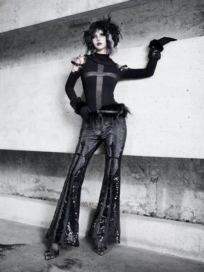 Shadow of the Snake Pupil Patent leather gothic slim thickened low-waisted thin flared trousers