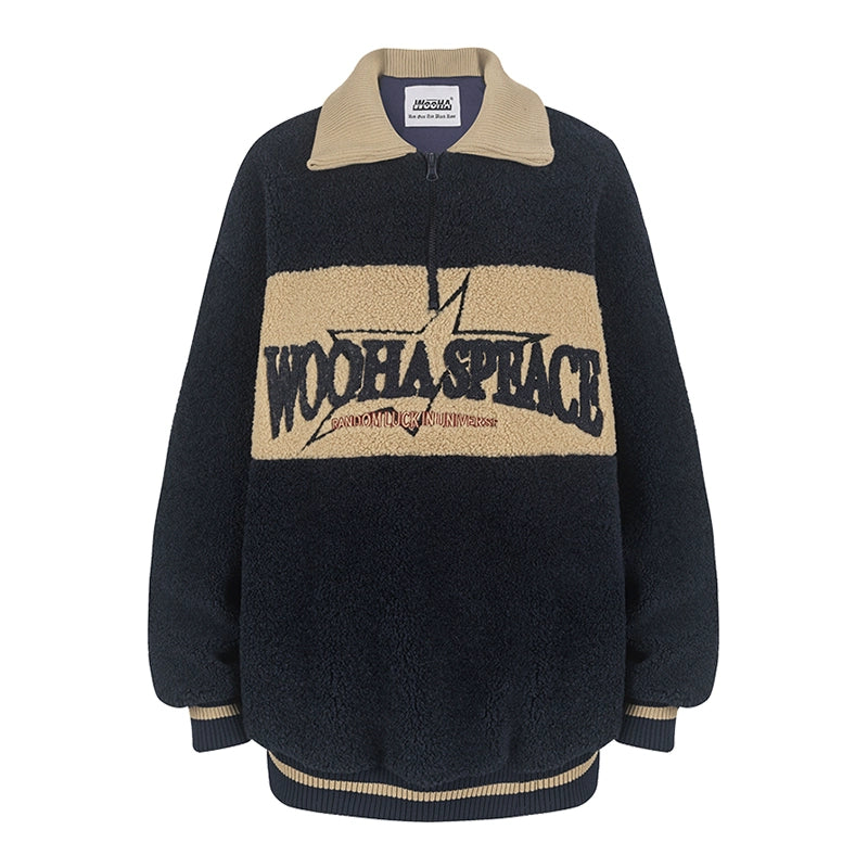 American retro campus loose imitation lamb wool pullover lapel jacket