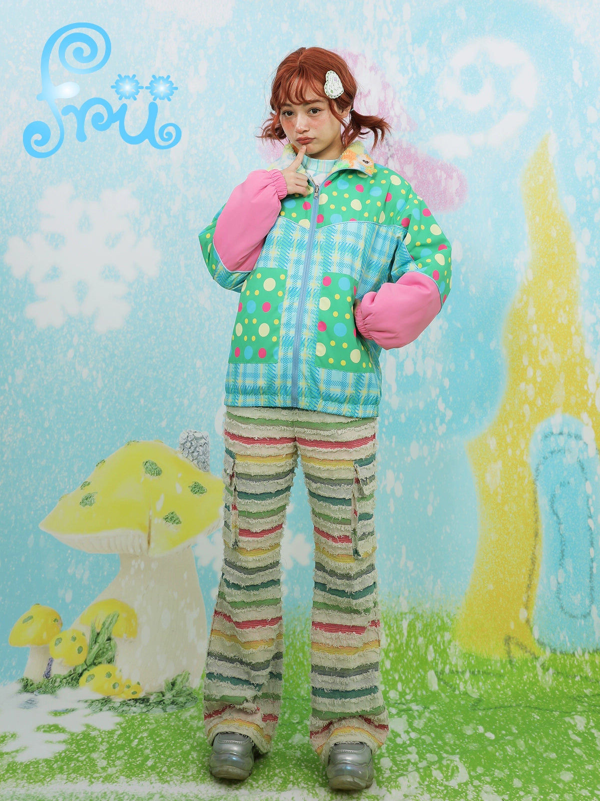 Snow Farm Winter Original Cartoon Print Loose Casual Double-Sided Warm Lamb's Fleece