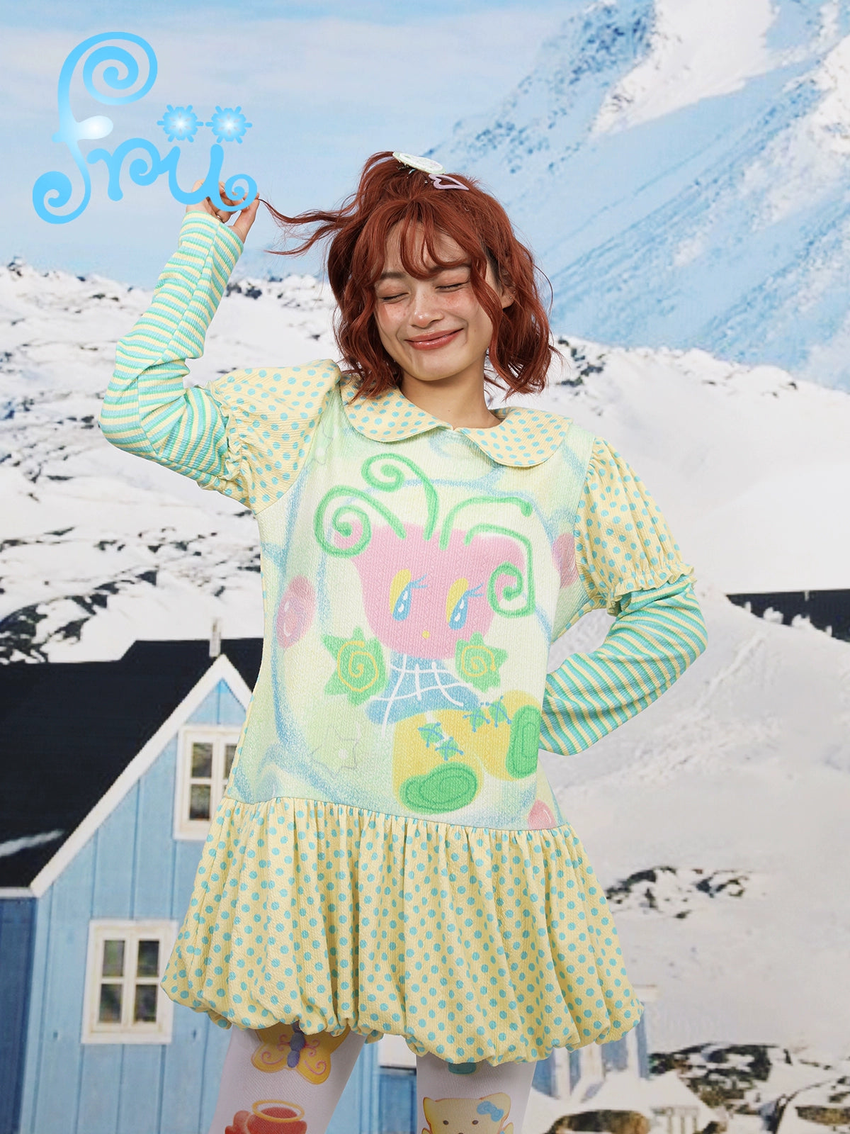 Gollum Shop Snow Farm Fall/Winter Original Tulip Yellow Doll Collar Puff Sleeve Dress