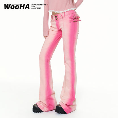 Slim sweet spicy mopping pants heavy industry pink flared jeans