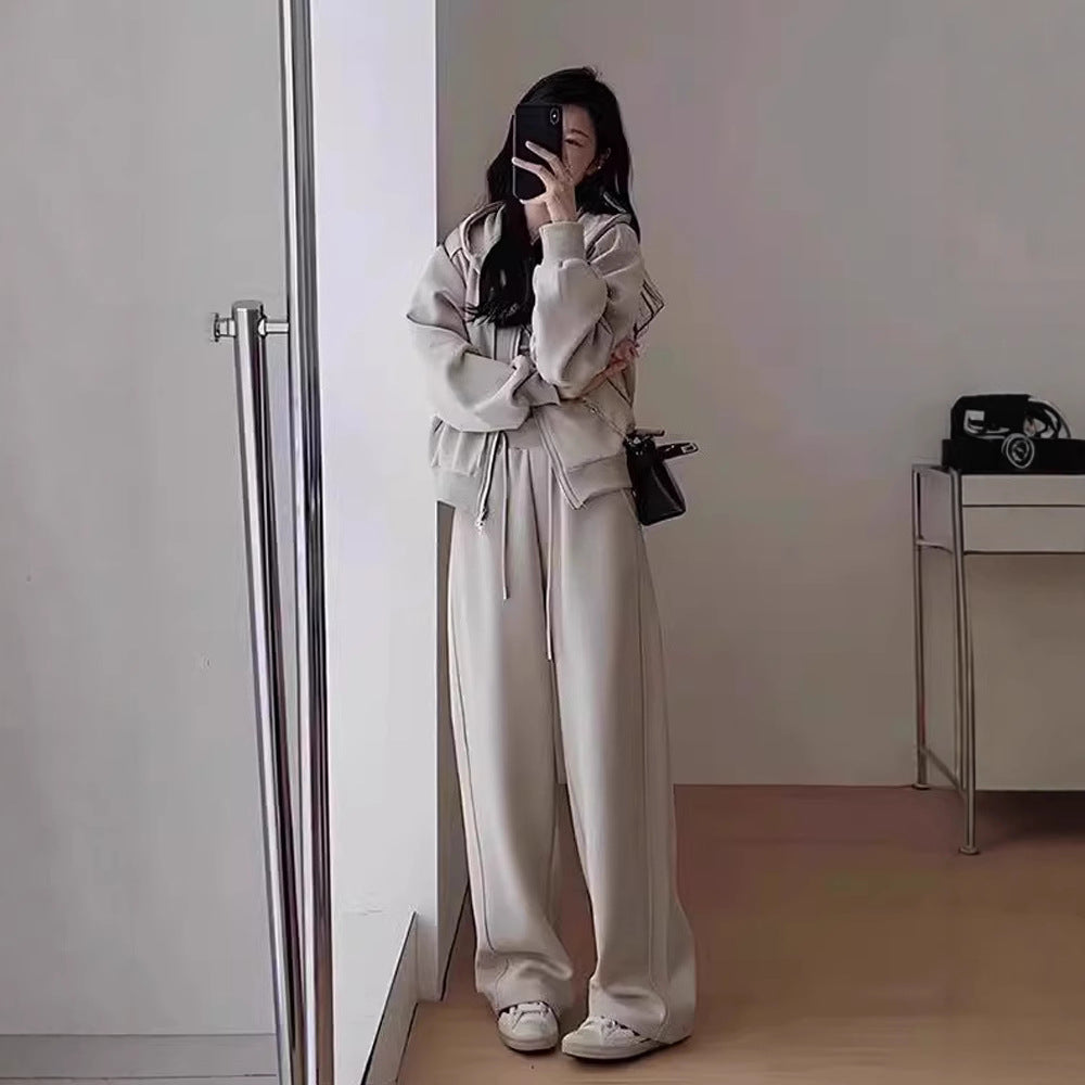 Korean Drama Heroine Cropped Jacket & Mopping Wide-Leg Pants