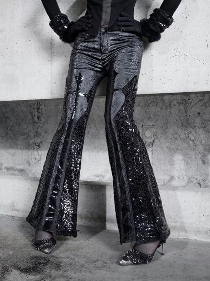 Shadow of the Snake Pupil Patent leather gothic slim thickened low-waisted thin flared trousers