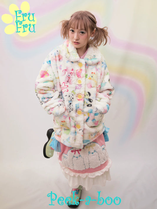 dollhouse series original design custom printed plush autumn and winter warm jacket female