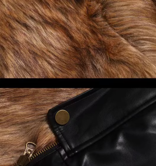 Reversible Fur Hooded Thick Leather Jacket