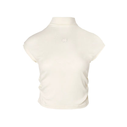 24ss cleanfit pinched pleated waist cream apricot turtleneck slim short sleeves