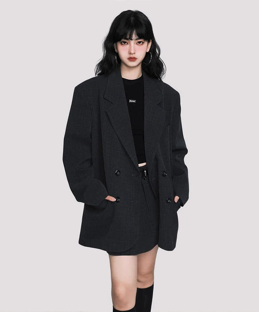 Original design casual check suit jacket women's autumn temperament design sense suit short skirt suit