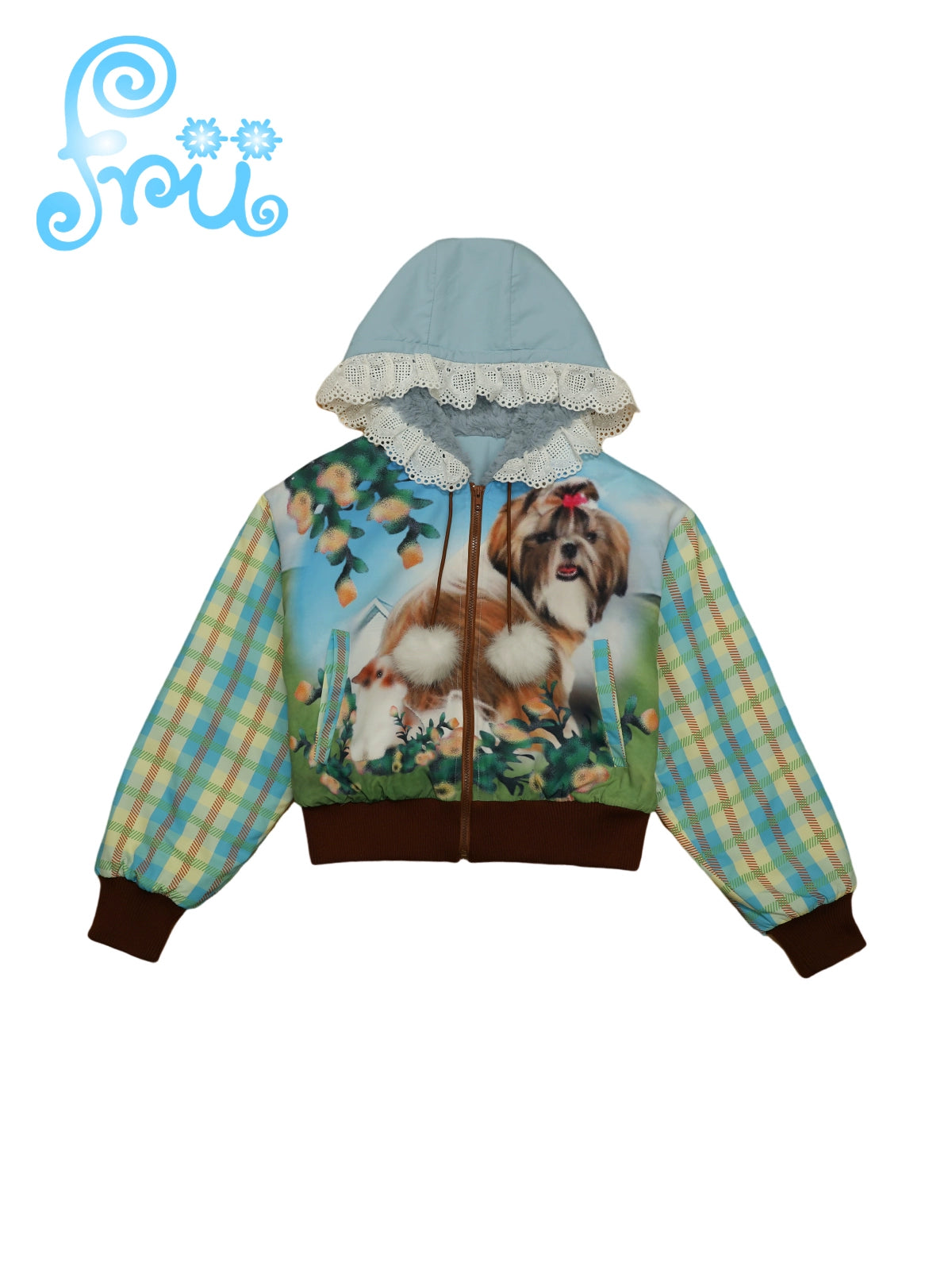 Snow Farm Original Cute Puppy Print Versatile Cropped Cotton Jacket Winter Girl