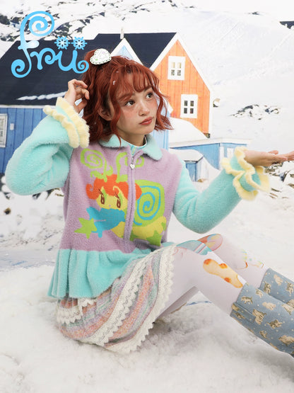 Shop Snow Farm Original Winter Cartoon Knit Contrast Thermal Mink Sweater Cardigan