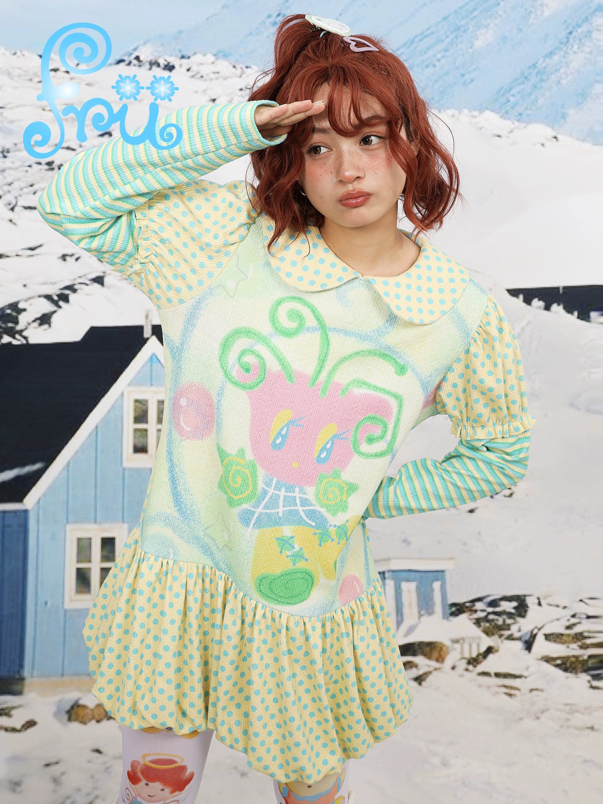 Gollum Shop Snow Farm Fall/Winter Original Tulip Yellow Doll Collar Puff Sleeve Dress