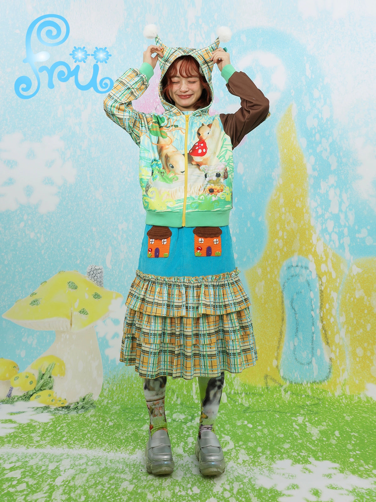 Shop Snow Farm Original house contrast plaid stitching warm childlike and versatile skirt