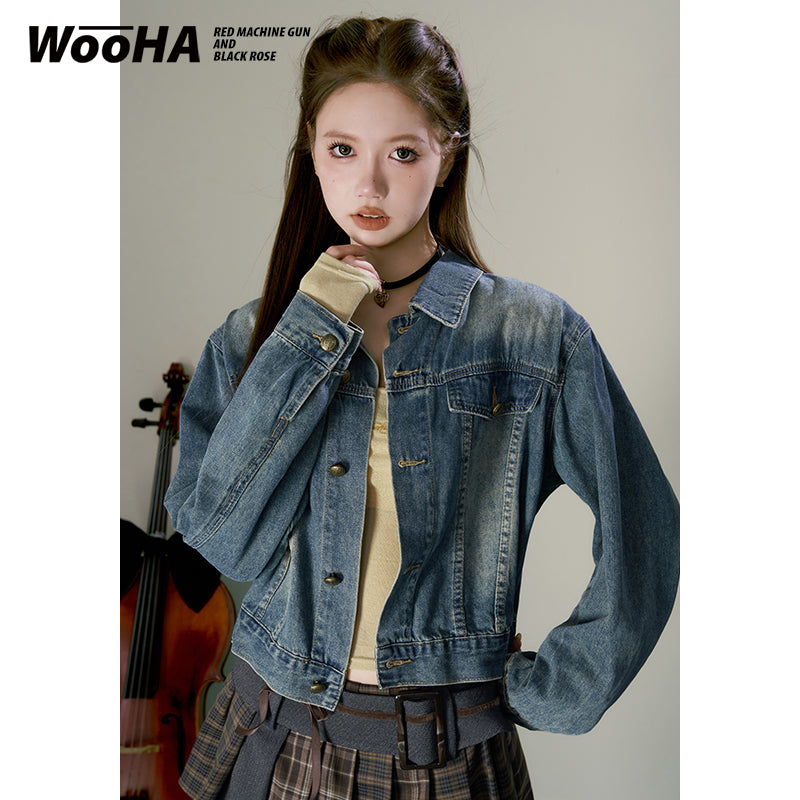 Retro Simple Versatile Cool Sassy Short Blue Denim Jacket