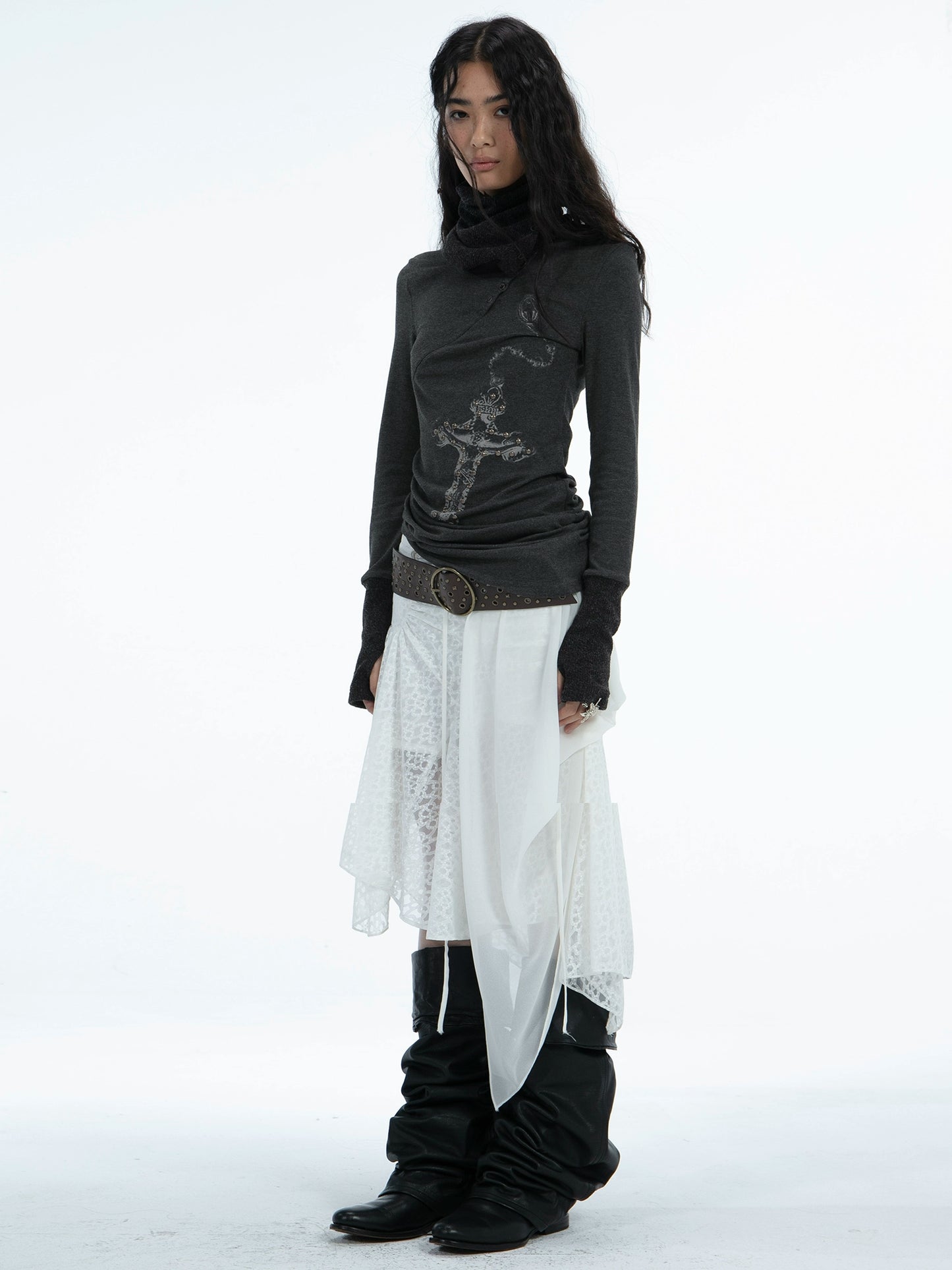 Fall/Winter original multi-wear patchwork knitted high-neck, full-shoulder, insulated base layer top