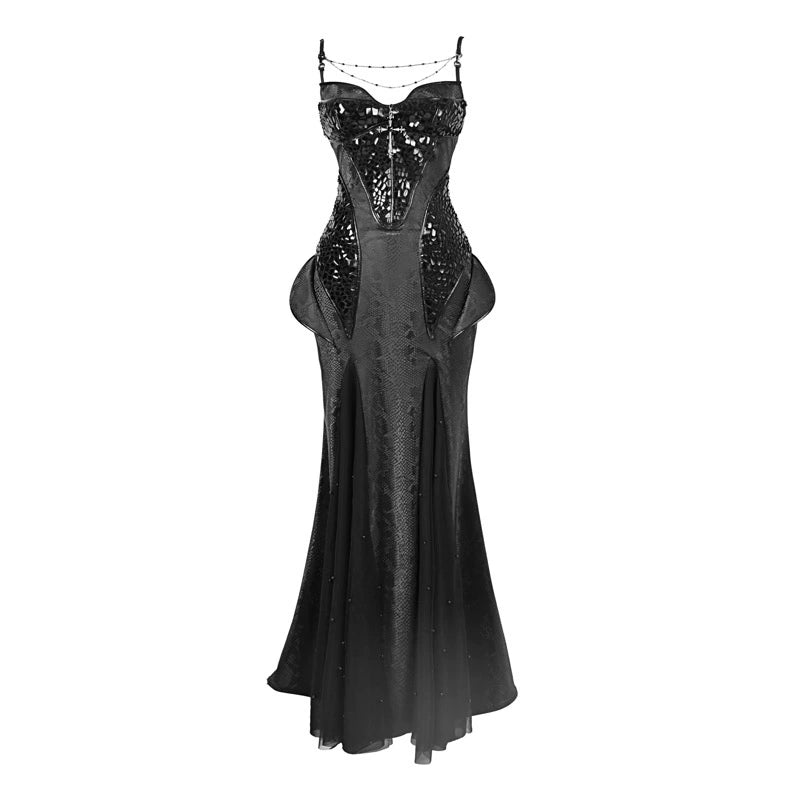 Shadow of the Snake Pupil Snake Print Stretch Slim Goth Slip Dress