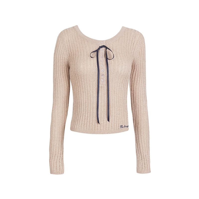 Top Contrast Maillard Wear Strappy Cropped Knit Sweater