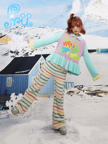 Shop Snow Farm Original Winter Cartoon Knit Contrast Thermal Mink Sweater Cardigan