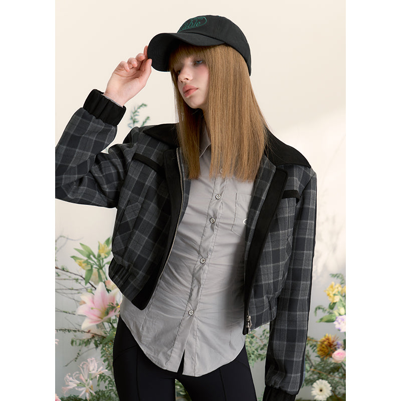 Sweet Cool Versatile Check Jacket Casual Age Reduction Short Jacket