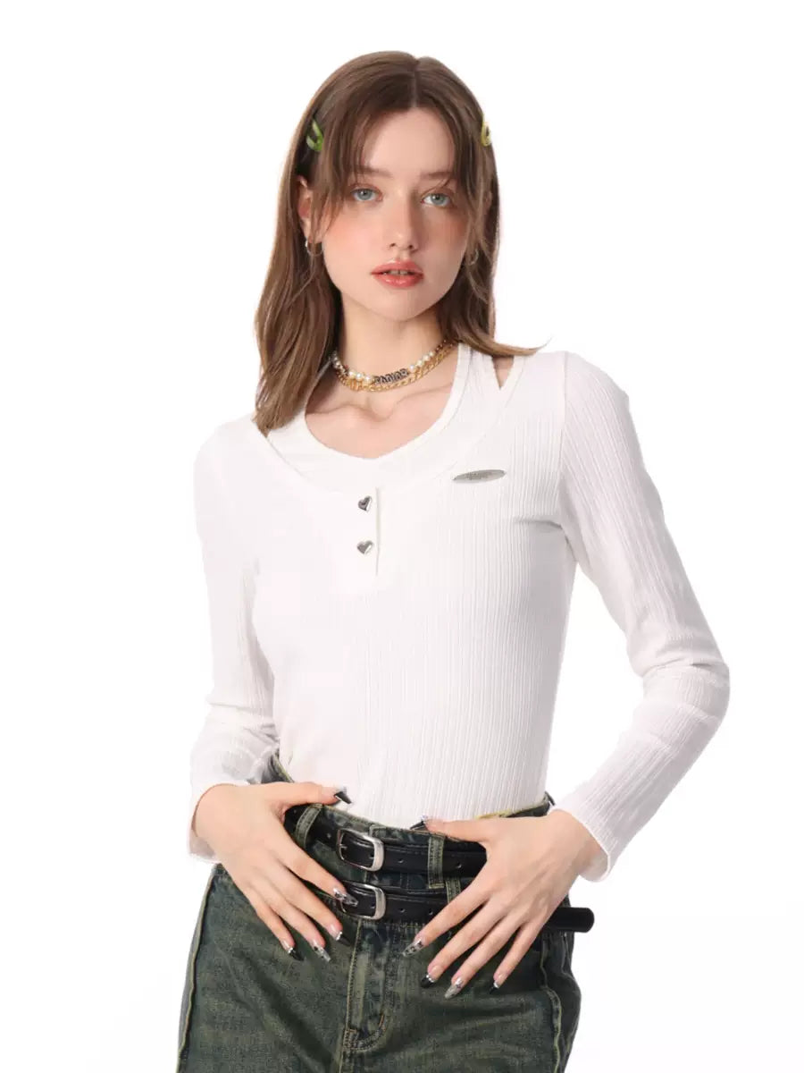 White halter collarbone top knitted bottoming shirt