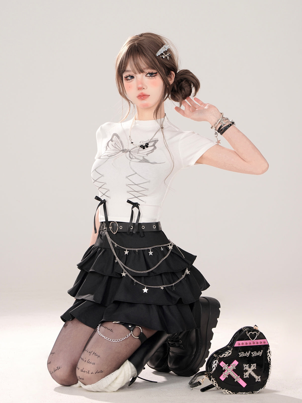 Sweet Fluffy A-Line Skirt  Black, High Waist
