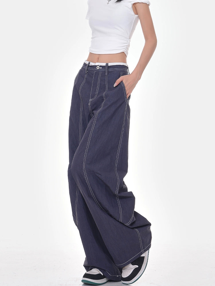 Women's Summer High-Waisted Wide-Leg Slacks  Scimitar Silhouette, Topstitched Banana Pants
