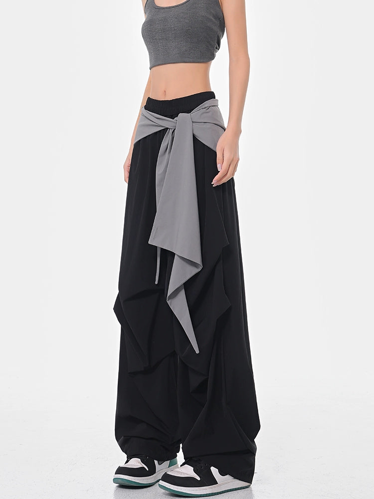 Women's Summer Layered Paratrooper Pants  Spliced Loose Fit Streetwear Trousers