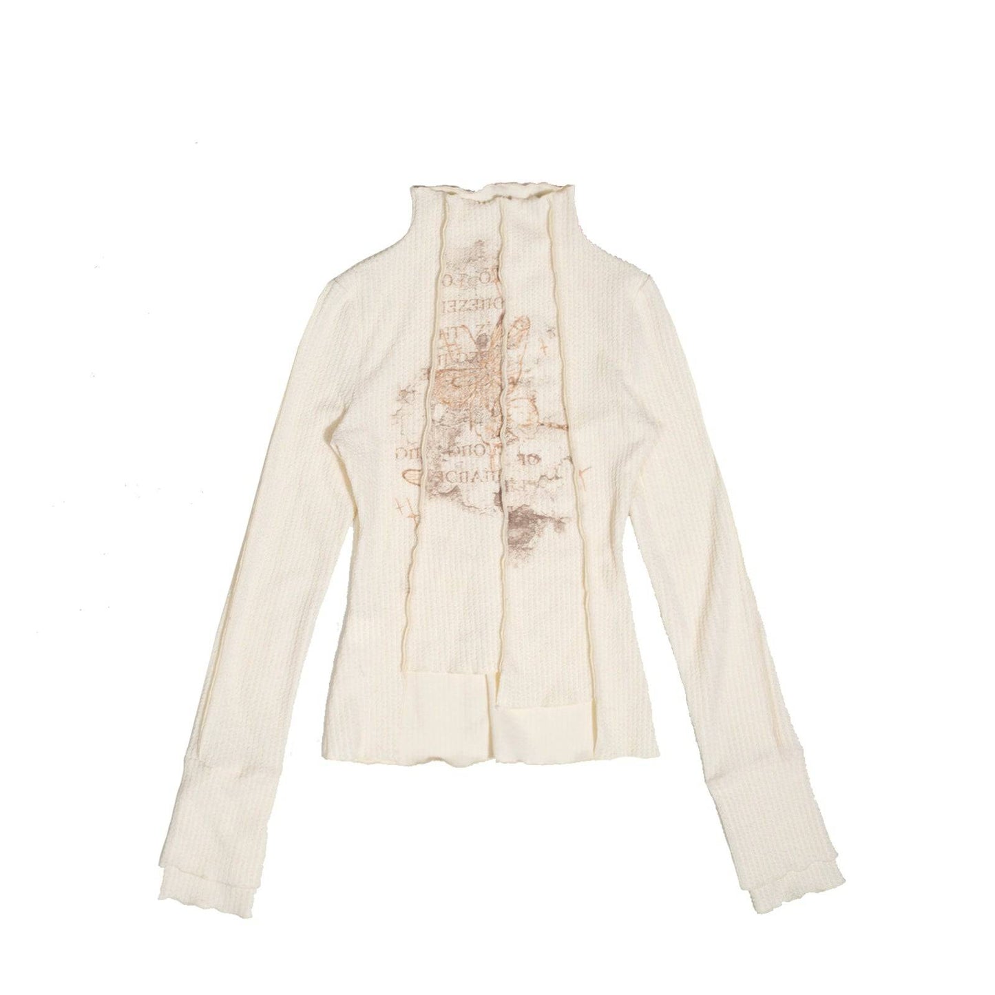 High-Neck Vintage Knit Long-Sleeve Top for Women