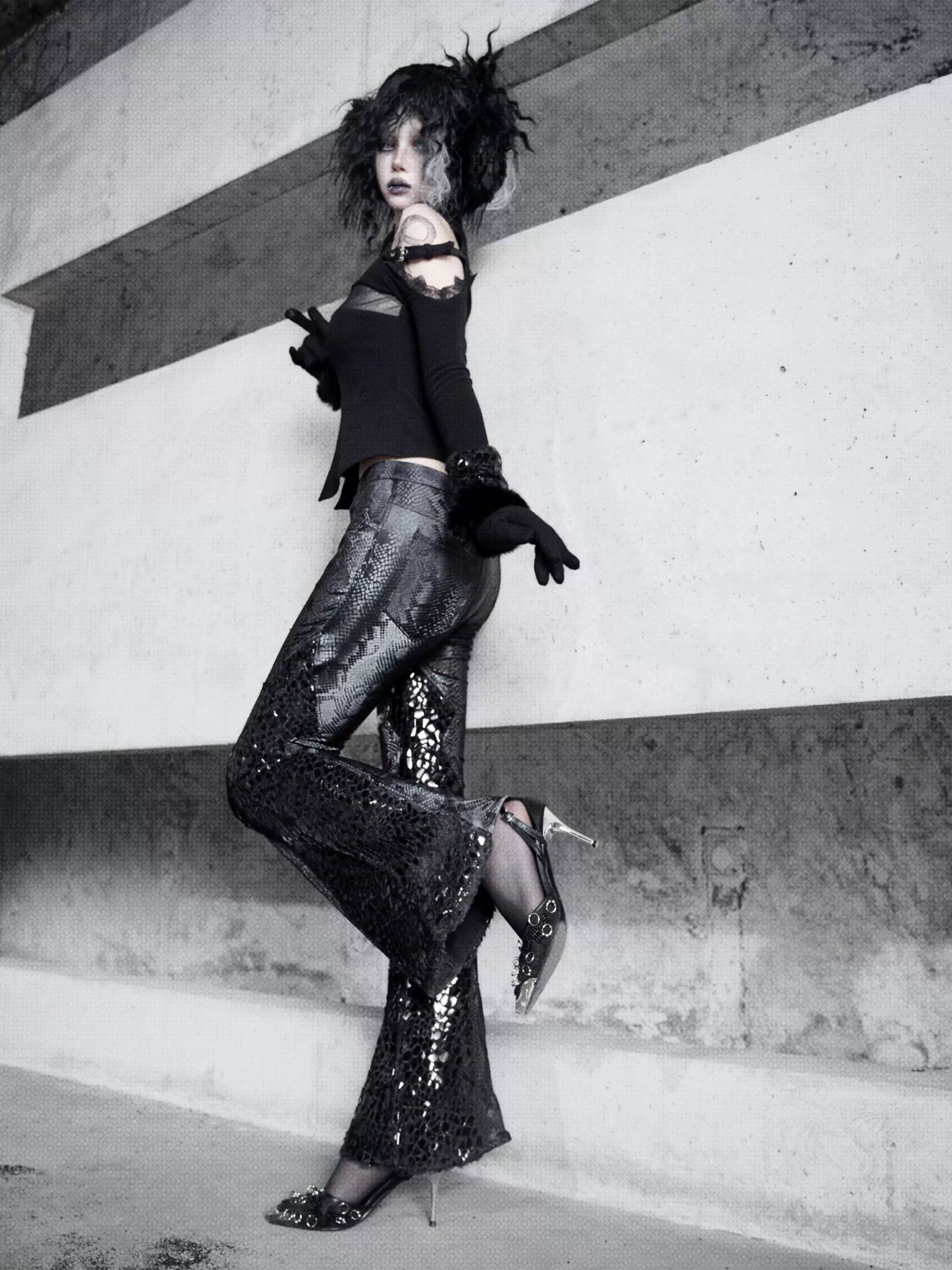 Women's Patent Leather Gothic Slim Low-Waisted Flared Trousers