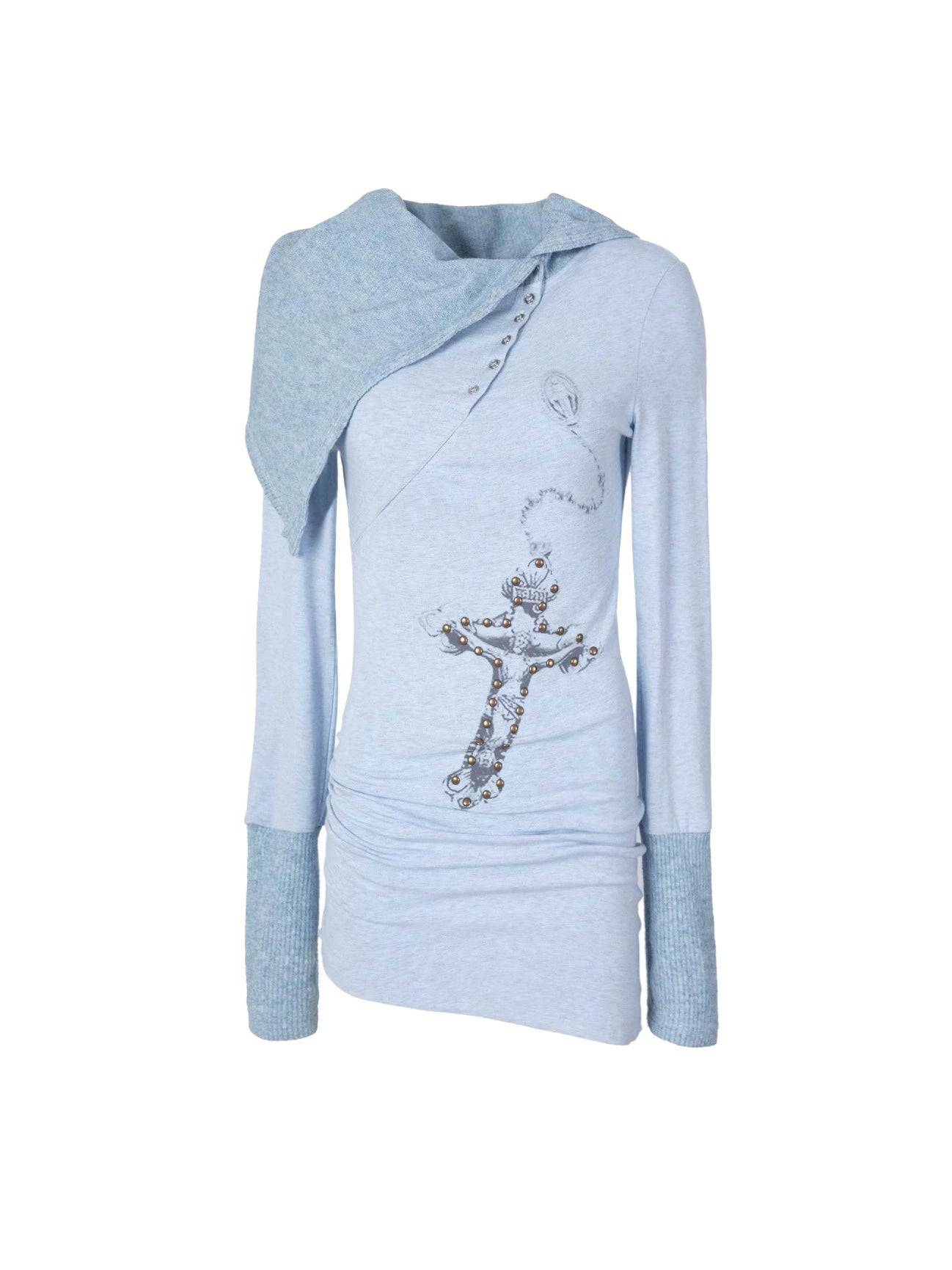 Women's Patchwork Knitted Convertible High-Neck Top