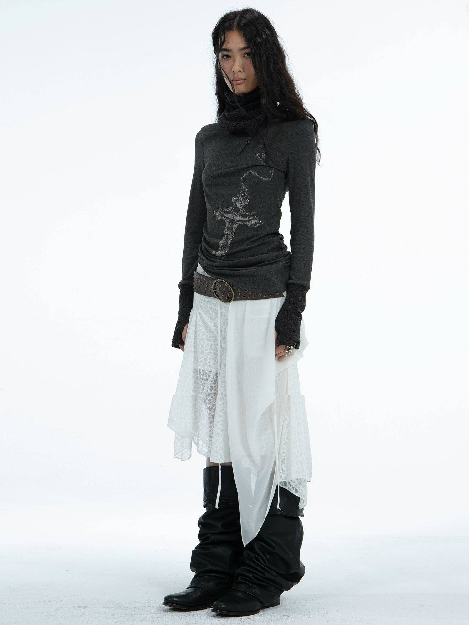 Women's Patchwork Knitted Convertible High-Neck Top