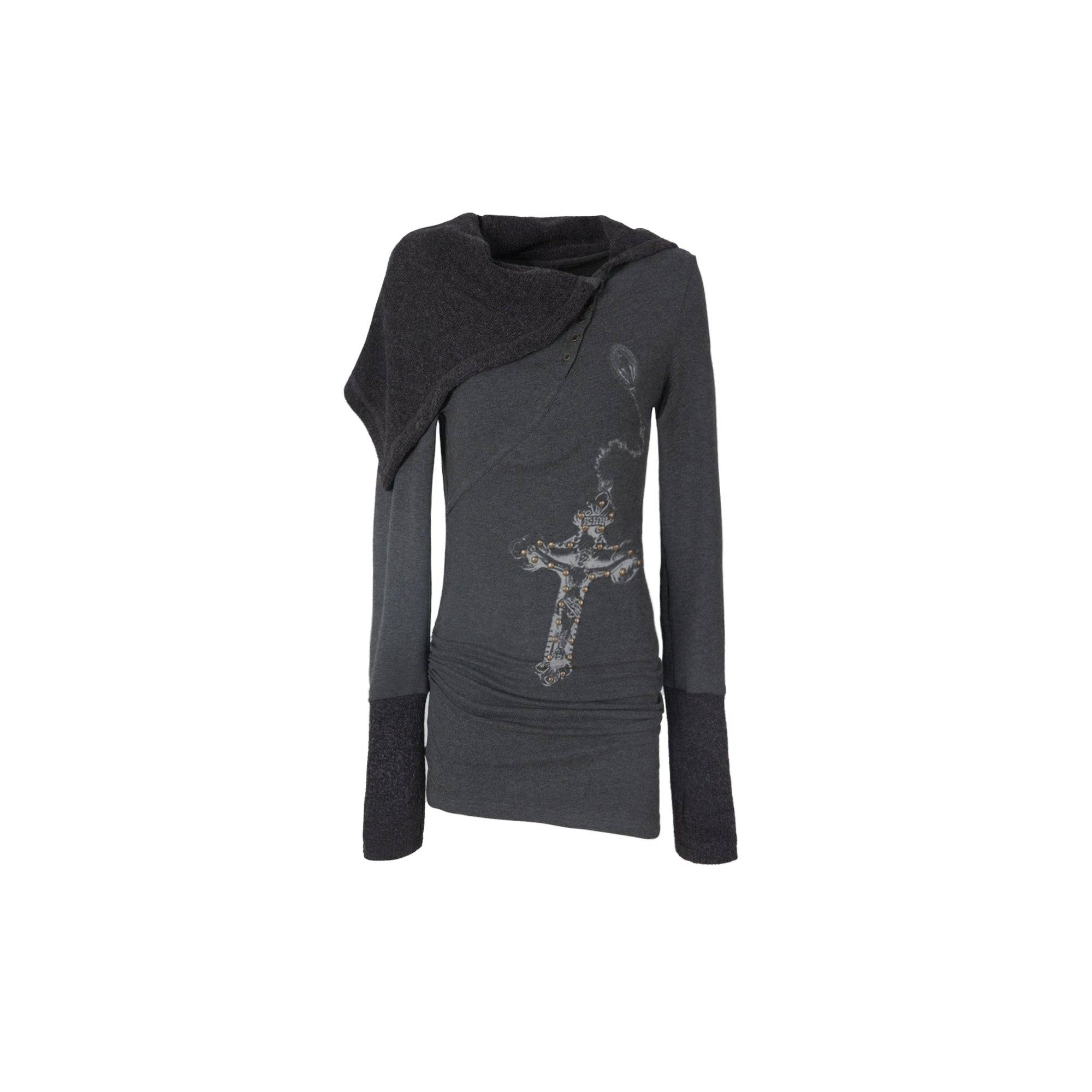 Women's Patchwork Knitted Convertible High-Neck Top