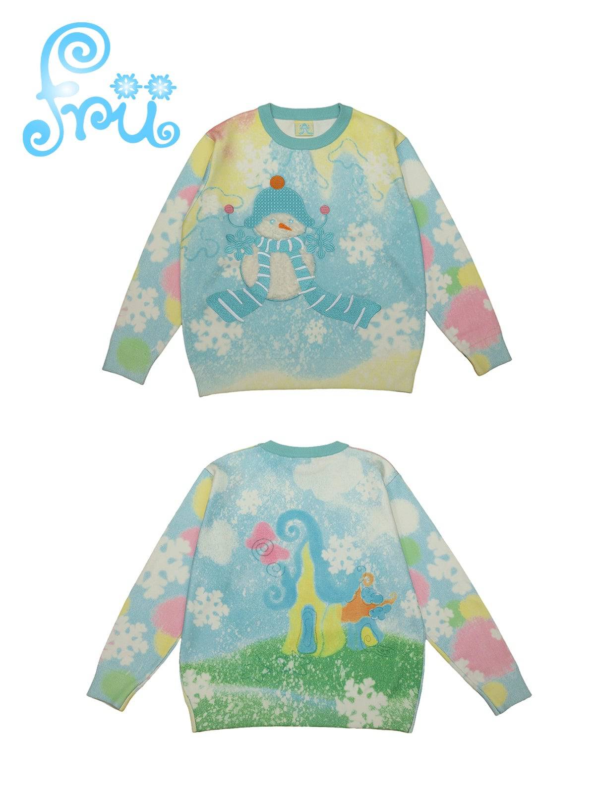 Women's Blue Snowman Novelty Loose Knitted Sweater