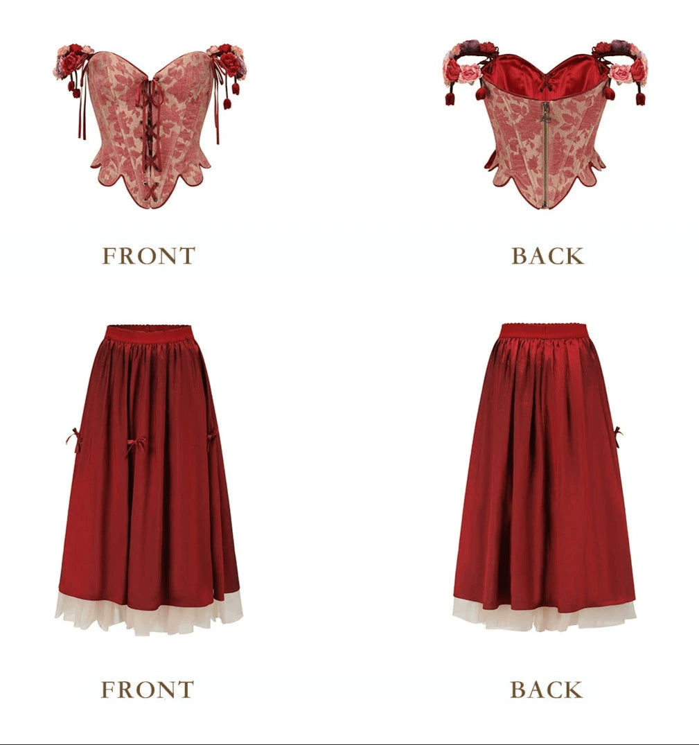 Renaissance Vintage Red Herringbone Corset Engagement Gown