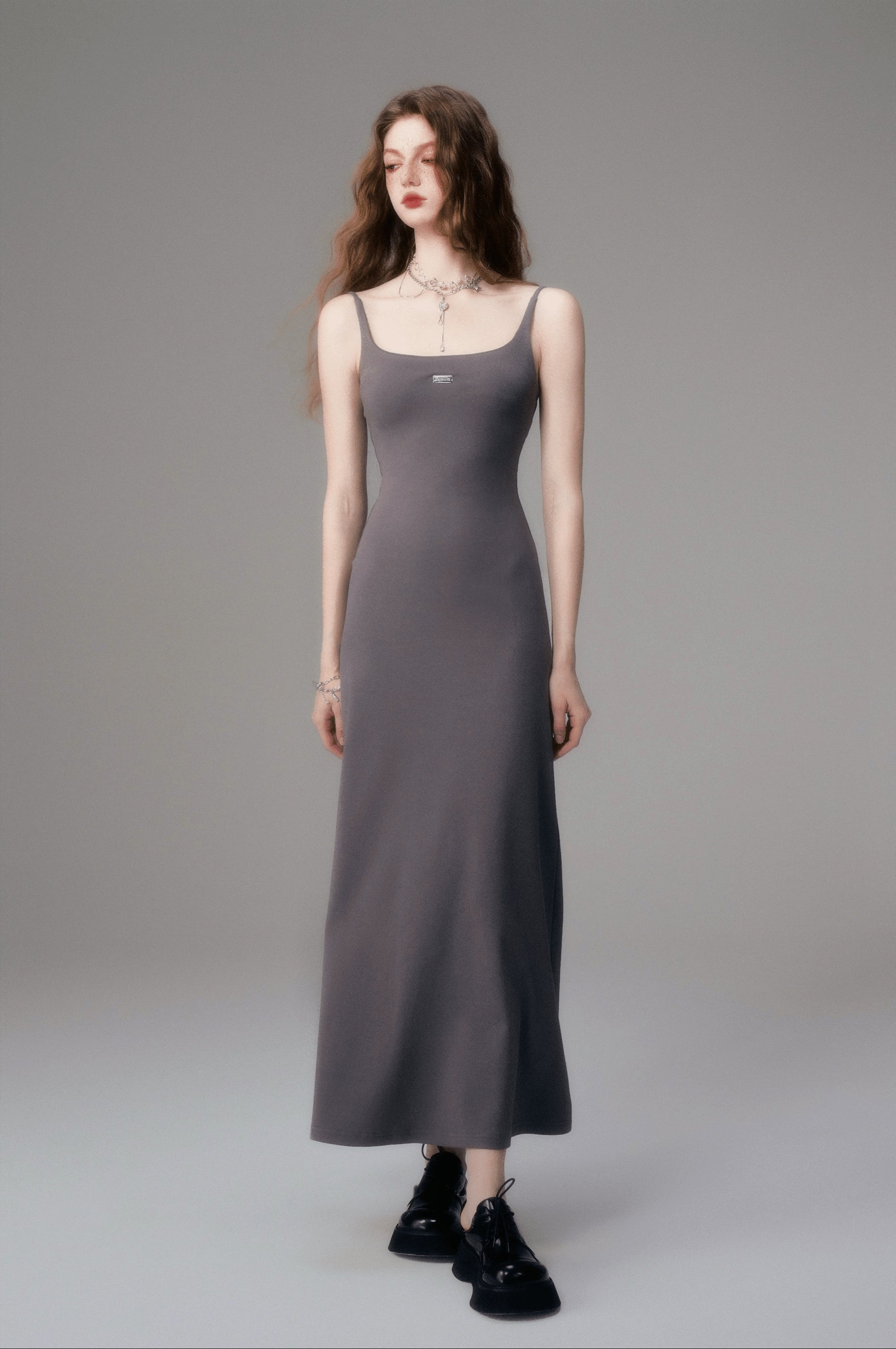 Women's Long Cotton Knitted Slip Dress (Relaxed Fit)
