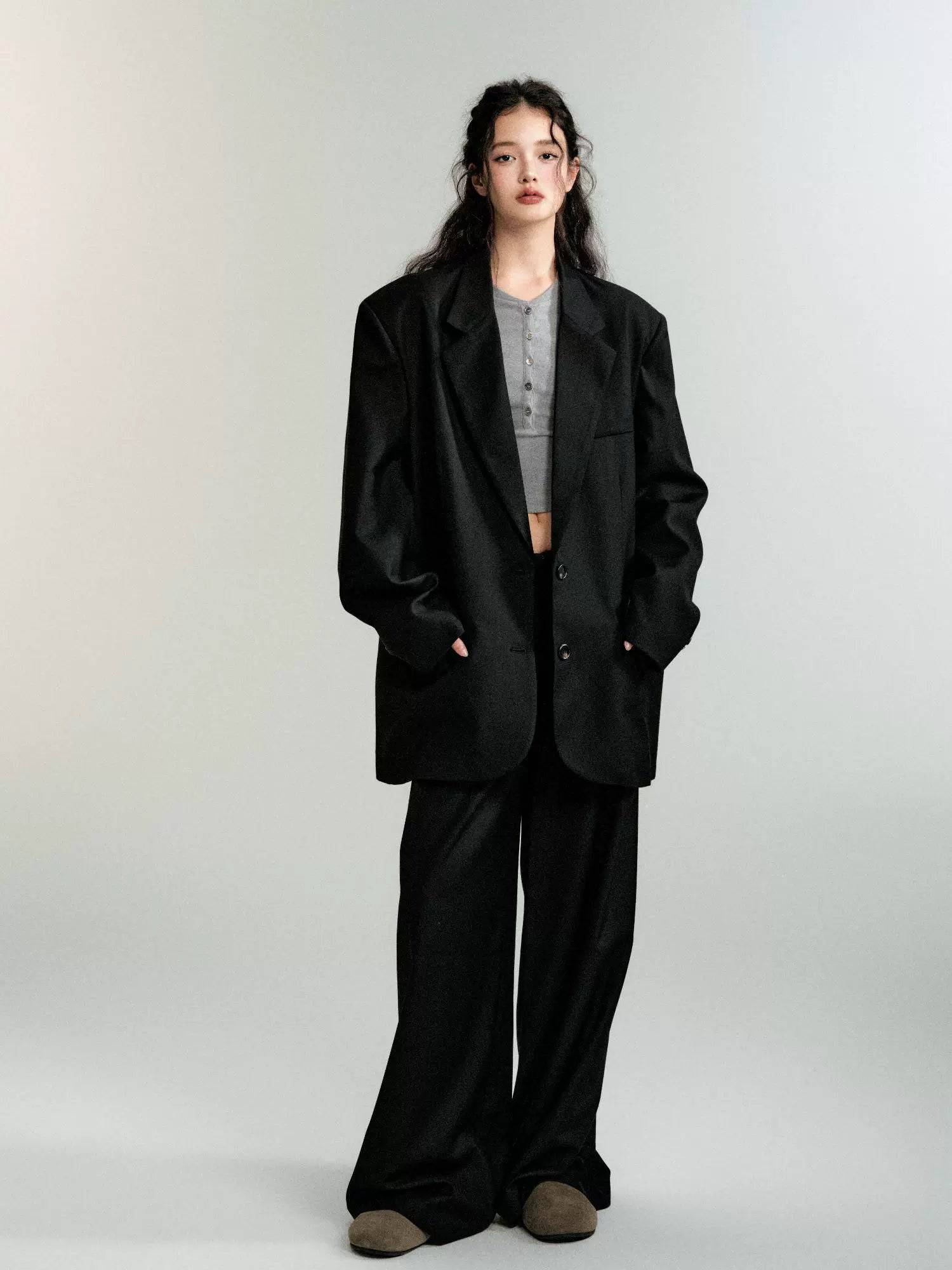 Women's Classic Loose Padded Shoulder Suit Trouser Set