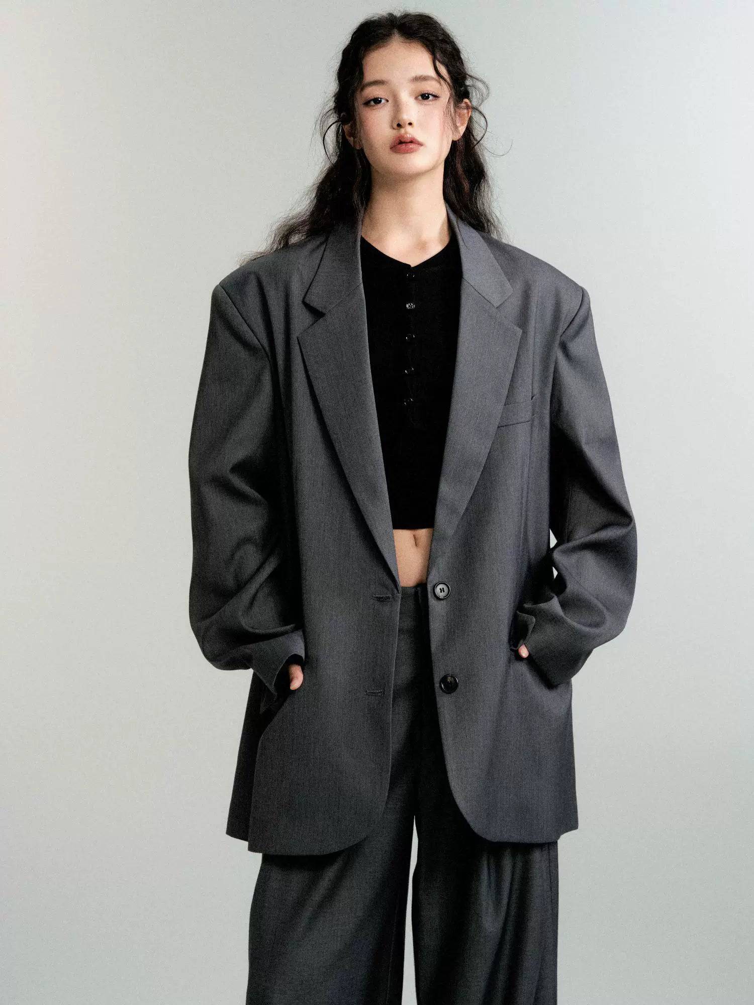 Women's Classic Loose Padded Shoulder Suit Trouser Set
