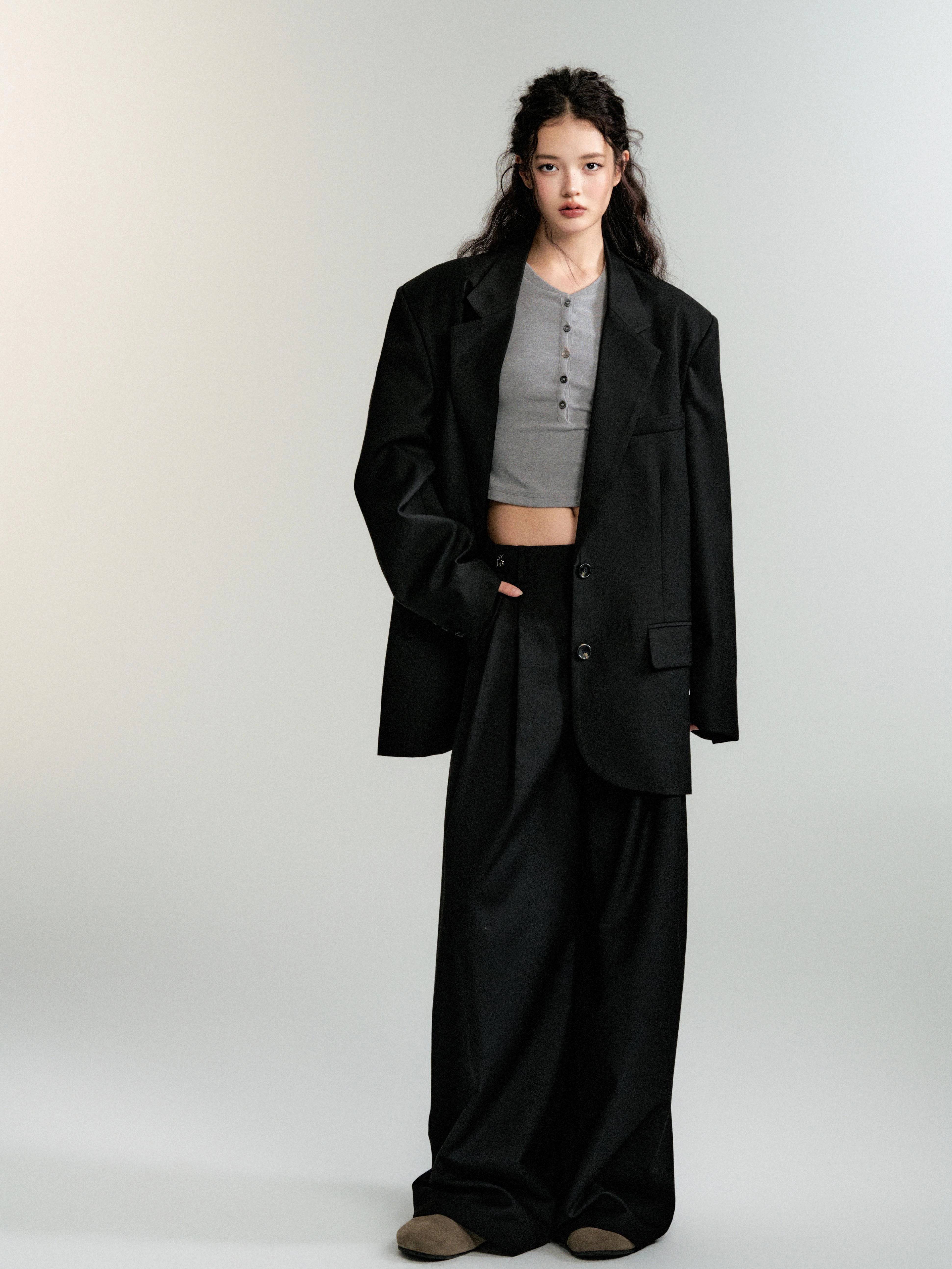 Women's Classic Loose Padded Shoulder Suit Trouser Set