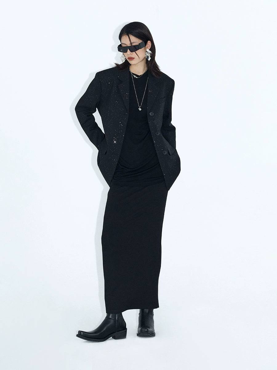 Women's Elastic Waist Draped Knit Maxi Skirt
